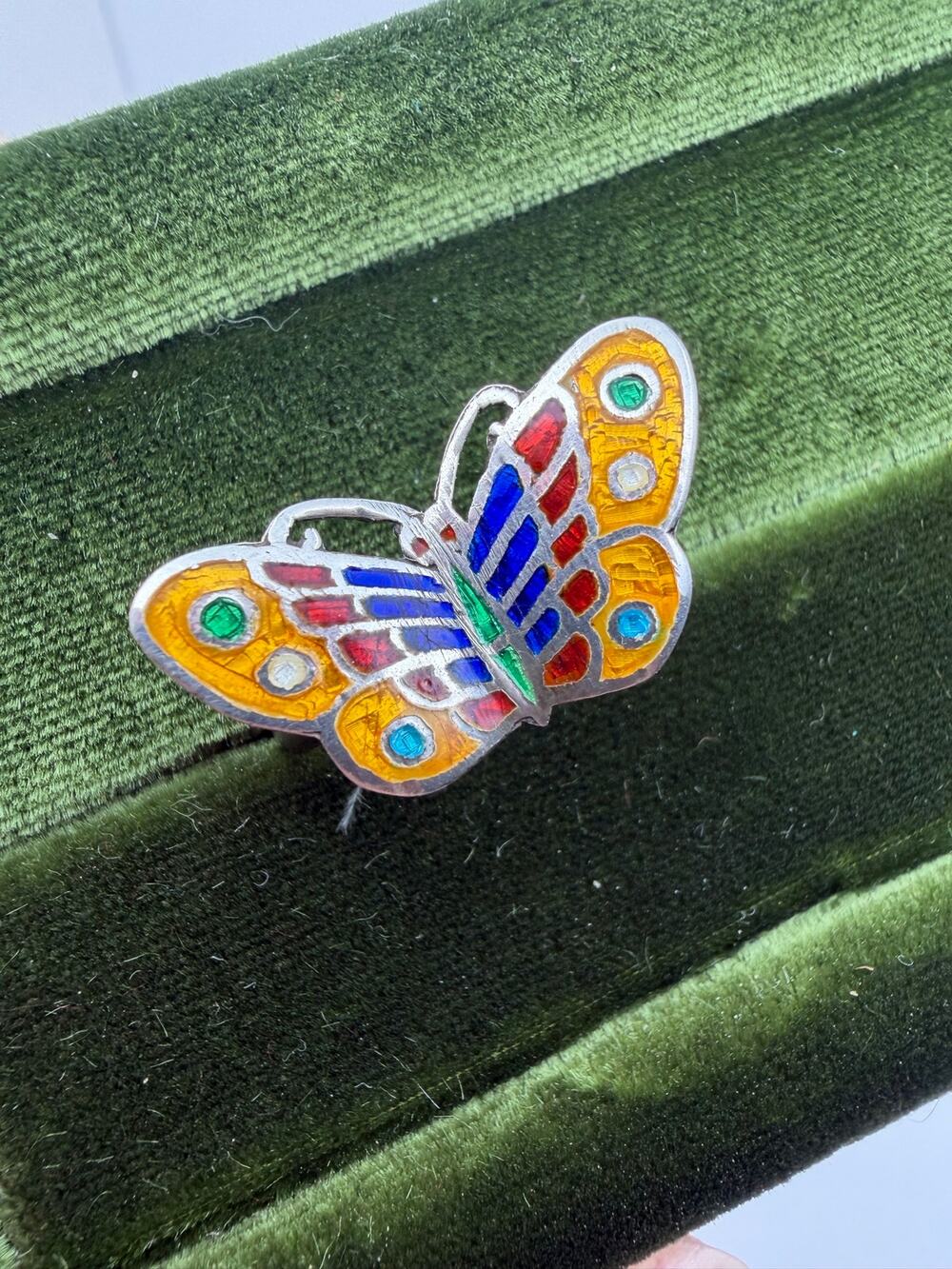 1960s Sterling silver enamel butterfly adjustable sz 5.5